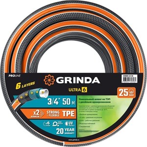 Шланг поливочный GRINDA PROline ULTRA 6 3/4" 50 м 429009-3/4-50 - фото 11945