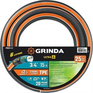 Шланг поливочный GRINDA PROline ULTRA 6 3/4" 15 м 429009-3/4-15 - фото 11993